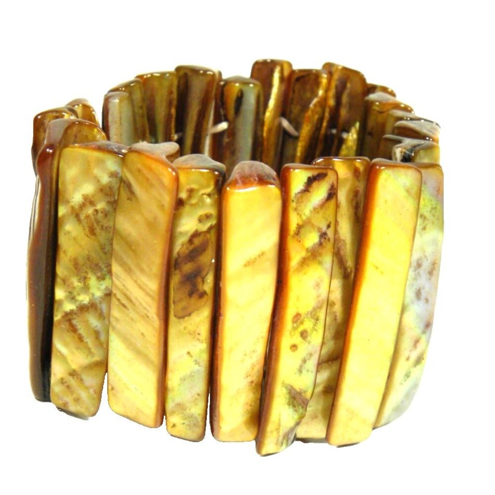 Vintage Y2K Shell Bracelet Stretch Brown Beach Vacation Polished Rectangle